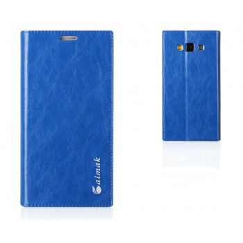 Кожаный чехол горизонтальная книжка подставка на присосках для Samsung Galaxy A8 Синий