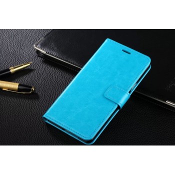 Чехол портмоне подставка на пластиковой основе с защелкой для Samsung Galaxy A8 Голубой