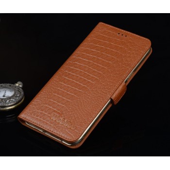 Кожаный чехол портмоне подставка (нат. кожа крокодила) с магнитной защёлкой для Samsung Galaxy A8 Бежевый