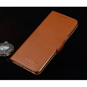 Кожаный чехол портмоне подстава (нат. кожа) с магнитной защёлкой для Samsung Galaxy A8 Бежевый
