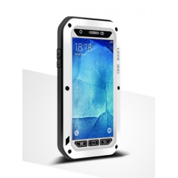 Антиударный пылевлагозащищенный гибридный премиум чехол силикон/металл/закаленное стекло для Samsung Galaxy A8 Белый