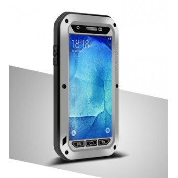Антиударный пылевлагозащищенный гибридный премиум чехол силикон/металл/закаленное стекло для Samsung Galaxy A8 Серый