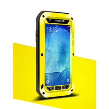 Антиударный пылевлагозащищенный гибридный премиум чехол силикон/металл/закаленное стекло для Samsung Galaxy A8 Желтый