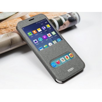 Текстурный чехол флип подставка на пластиковой основе с магнитной защелкой, окном вызова и свайпом для Samsung Galaxy A8 Серый
