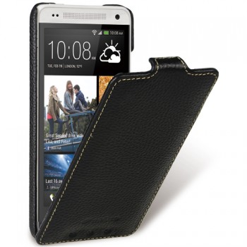 Кожаный чехол вертикальная книжка с защёлкой для HTC One Mini Черный