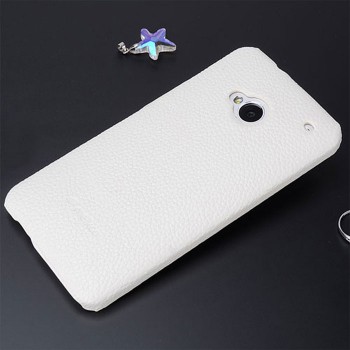 Кожаный чехол накладка Back Cover для HTC One (М7) Dual SIM Белый