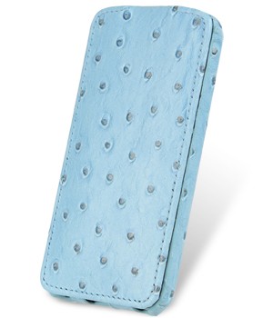 Кожаный чехол вертикальная книжка (кожа страуса) с защёлкой для Iphone 5c Синий