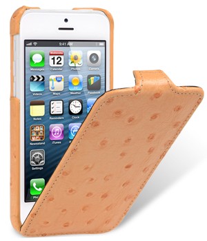 Кожаный чехол вертикальная книжка (кожа страуса) с защёлкой для Iphone 5c Оранжевый