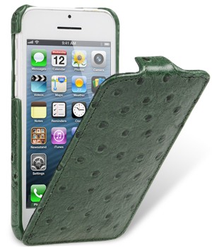 Кожаный чехол вертикальная книжка (кожа страуса) с защёлкой для Iphone 5c Зеленый