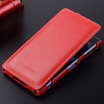 Кожаный чехол вертикальная книжка с защёлкой для Sony Xperia Z1 Красный