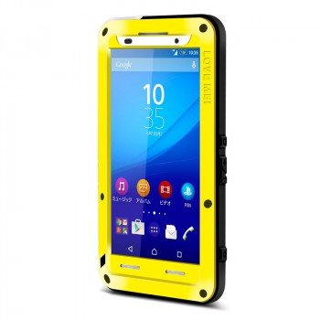 Антиударный пылевлагозащищенный гибридный премиум чехол силикон/металл/закаленное стекло для Sony Xperia Z3+ Желтый