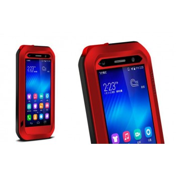 Антиударный пылевлагозащищенный гибридный премиум чехол силикон/металл/закаленное стекло для Huawei Honor 6 Красный