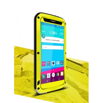 Антиударный пылевлагозащищенный гибридный премиум чехол силикон/металл/закаленное стекло для LG G4 Желтый