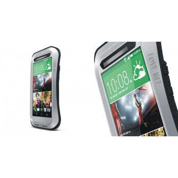 Антиударный пылевлагозащищенный гибридный эргономичный премиум чехол силикон/металл/закаленное стекло для HTC One (M8) Серый