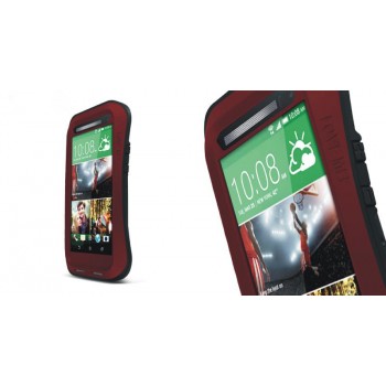 Антиударный пылевлагозащищенный гибридный эргономичный премиум чехол силикон/металл/закаленное стекло для HTC One (M8) Красный