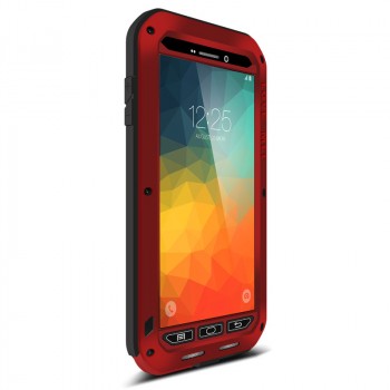 Антиударный пылевлагозащищенный гибридный премиум чехол силикон/металл/закаленное стекло для Samsung Galaxy Note 5 Красный