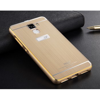 Двухкомпонентный чехол с металлическим бампером с золотой окантовкой и поликарбонатной накладкой для Huawei Honor 7 Бежевый