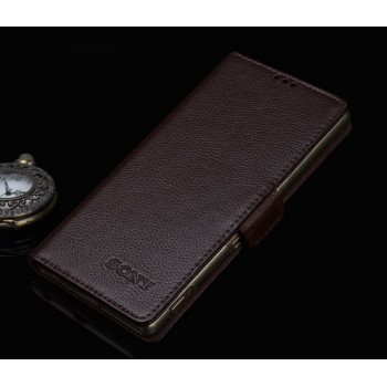 Кожаный чехол портмоне (нат. кожа) с крепежной застежкой для Sony Xperia Z5 Коричневый