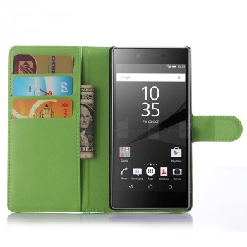 Чехол портмоне подставка с защелкой для Sony Xperia Z5 Зеленый