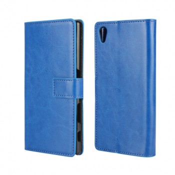 Глянцевый чехол портмоне подставка на пластиковой основе с защелкой для Sony Xperia Z5 Синий