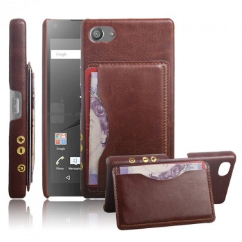 Дизайнерский кожаный чехол накладка с отделениями для карт для Sony Xperia Z5 Compact Коричневый
