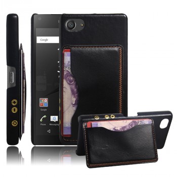 Дизайнерский кожаный чехол накладка с отделениями для карт для Sony Xperia Z5 Compact Черный