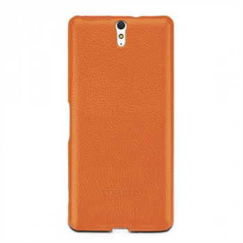 Кожаный чехол накладка (нат. кожа) серия Back Cover для Sony Xperia C5 Ultra Dual Оранжевый
