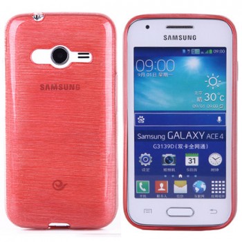 Силиконовый матовый полупрозрачный чехол текстура Металл для Samsung Galaxy Ace 4 Красный