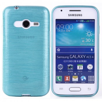 Силиконовый матовый полупрозрачный чехол текстура Металл для Samsung Galaxy Ace 4 Голубой