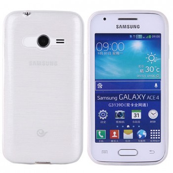 Силиконовый матовый полупрозрачный чехол текстура Металл для Samsung Galaxy Ace 4 Белый