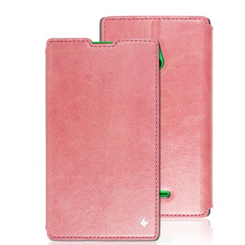 Кожаный чехол горизонтальная книжка (нат. вощеная кожа) подставка на пластиковой основе для Nokia XL Розовый
