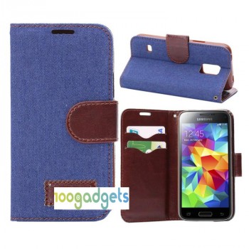 Тканевый чехол портмоне подставка на силиконовой основе для Samsung Galaxy S5 Mini Синий