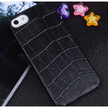 Кожаный чехол накладка (кожа крокодила) для Apple Iphone 5/5s/SE Черный