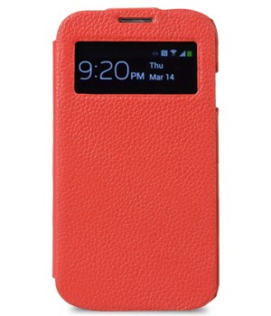Кожаный чехол горизонтальная книжка с окном вызова для Samsung Galaxy S4 Красный