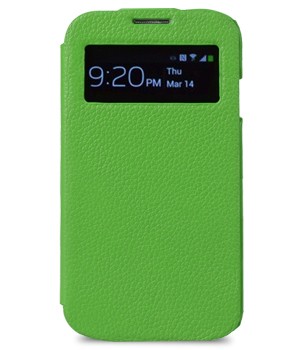 Кожаный чехол горизонтальная книжка с окном вызова для Samsung Galaxy S4 Зеленый