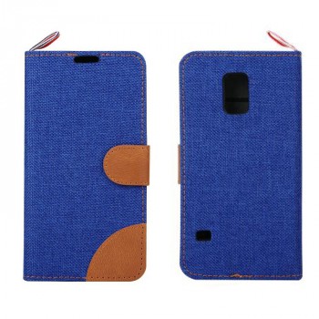 Чехол портмоне подставка на силиконовой основе с тканевым покрытием для Samsung Galaxy S5 Mini Синий