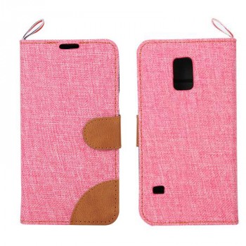 Чехол портмоне подставка на силиконовой основе с тканевым покрытием для Samsung Galaxy S5 Mini Розовый