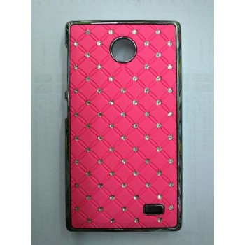 Пластиковый чехол с металлическим напылением и стразами для Nokia X Розовый