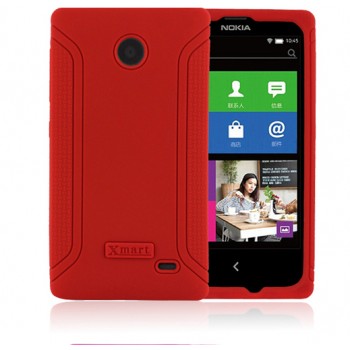 Силиконовый матовый непрозрачный нескользящий чехол для Nokia X Красный