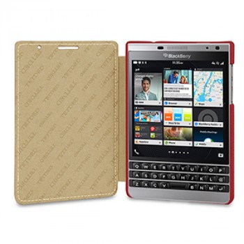 Кожаный чехол горизонтальная книжка (нат. кожа) для BlackBerry Passport Silver Edition Красный