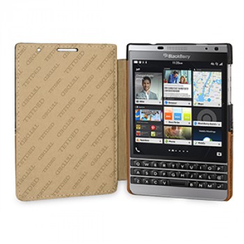 Эксклюзивный кожаный чехол горизонтальная книжка (2 вида нат. кожи) для BlackBerry Passport Silver Edition Черный