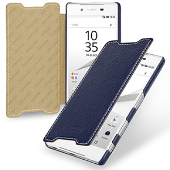 Кожаный чехол горизонтальная книжка (нат. кожа) для Sony Xperia Z5 Синий