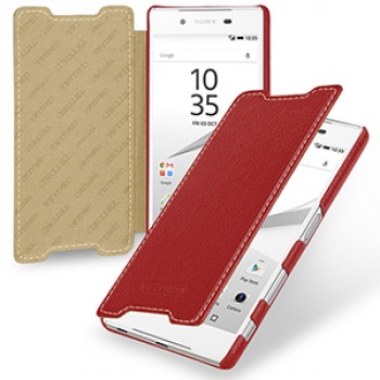 Кожаный чехол горизонтальная книжка (нат. кожа) для Sony Xperia Z5 Красный