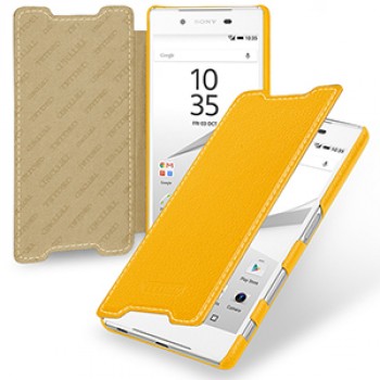 Кожаный чехол горизонтальная книжка (нат. кожа) для Sony Xperia Z5 Желтый