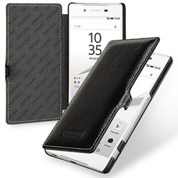 Кожаный чехол горизонтальная книжка (нат. кожа) с крепежной застежкой для Sony Xperia Z5