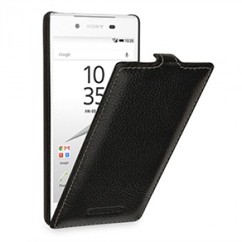 Кожаный чехол вертикальная книжка (нат. кожа) для Sony Xperia Z5 Черный