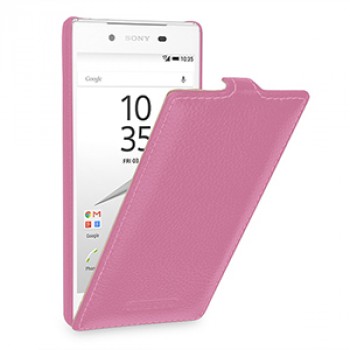 Кожаный чехол вертикальная книжка (нат. кожа) для Sony Xperia Z5 Розовый