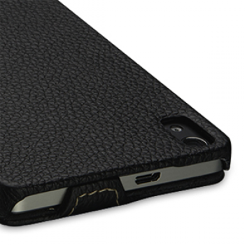 Кожаный чехол вертикальная книжка (нат. кожа) для Huawei Ascend P6 Черный
