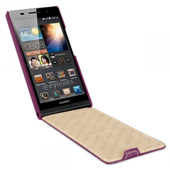 Кожаный чехол вертикальная книжка (нат. кожа) для Huawei Ascend P6 Фиолетовый