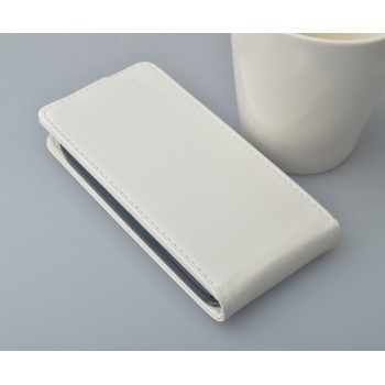 Глянцевый чехол вертикальная книжка на пластиковой основе с магнитной застежкой для Samsung Galaxy Core Белый